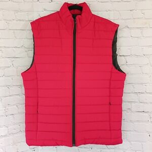 Mens Red Puffer Vest Quilted Full Zip Sleeveless Jacket Size XXL No Brand